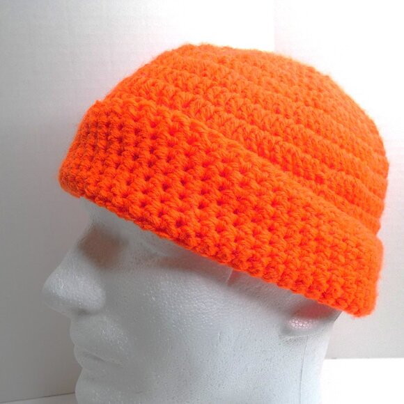 Bright Orange Baggy Beanie Hunter Hat Handmade Crochet Hand Knit Christmas Gift - Picture 2 of 7